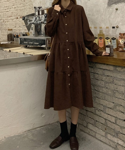 PRIVATE  BEACH（プライベートビーチ）の「コーデュロイティアードシャツワンピース（シャツワンピース・レディース・ブラック/ブラウン・FREE）」の13枚目の写真