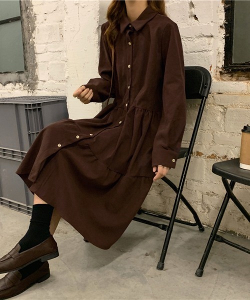 PRIVATE  BEACH（プライベートビーチ）の「コーデュロイティアードシャツワンピース（シャツワンピース・レディース・ブラック/ブラウン・FREE）」の15枚目の写真