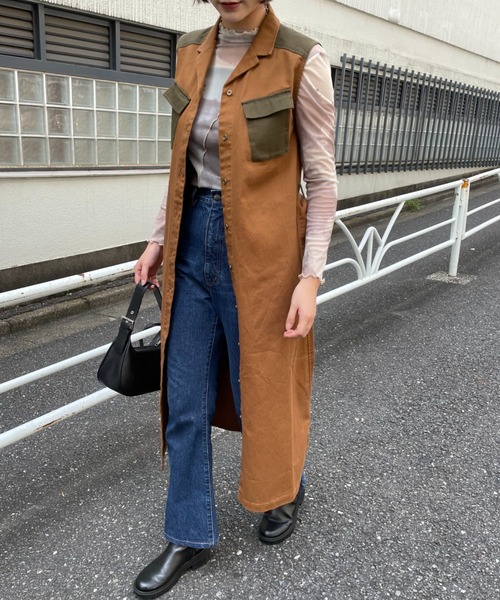 CIAOPANIC（チャオパニック）の「【CPC SCAMP】ミリタリーロングジレ（ベスト・レディース・カーキ/ブラウン・FREE）」の3枚目の写真