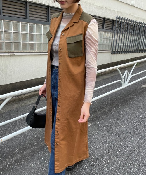 CIAOPANIC（チャオパニック）の「【CPC SCAMP】ミリタリーロングジレ（ベスト・レディース・カーキ/ブラウン・FREE）」の4枚目の写真