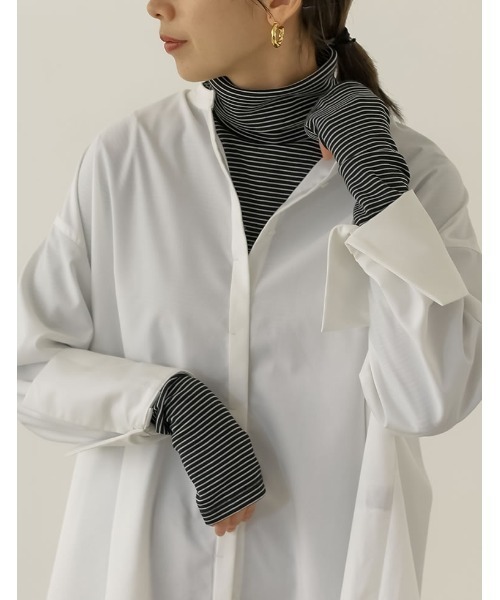 Re:EDIT（リエディ）の「裏起毛細ボーダー指穴タートルネックトップス（その他トップス・レディース・ホワイト×ブラック/ブラック×ホワイト・MEDIUM）」の11枚目の写真