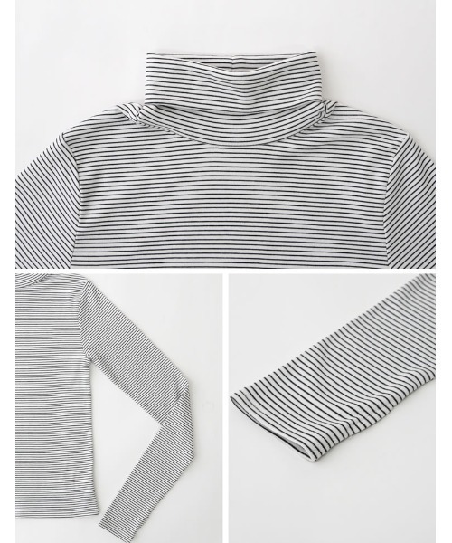 Re:EDIT（リエディ）の「裏起毛細ボーダー指穴タートルネックトップス（その他トップス・レディース・ホワイト×ブラック/ブラック×ホワイト・MEDIUM）」の19枚目の写真