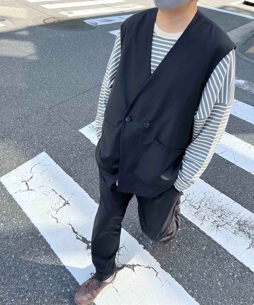 NO NEED(ノーニード)の「TRダブルジレベスト セットアップ可能/ユニセックス/(ベスト・メンズ・ベージュ/ブラック・フリ-)」の5枚目の写真