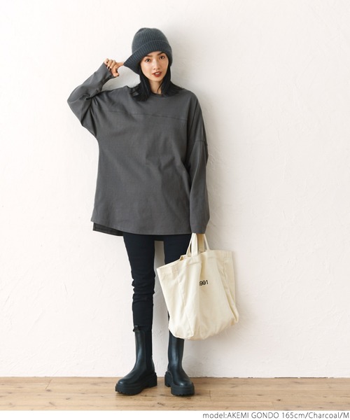 coca(coca)(コカ)の「バックプリントへビーウェイトフットボールロンT(Tシャツ/カットソー・レディース・チャコール/アイボリー・M/L)」の10枚目の写真