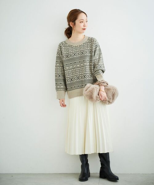 le.coeur blanc（ルクールブラン）の「総柄ジャガードニット（ニット/セーター・レディース・ブラック系その他/ベージュ系その他2・38）」の5枚目の写真