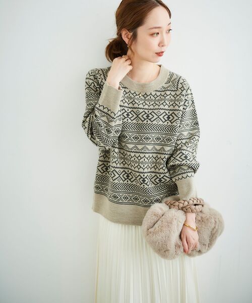 le.coeur blanc（ルクールブラン）の「総柄ジャガードニット（ニット/セーター・レディース・ブラック系その他/ベージュ系その他2・38）」の7枚目の写真