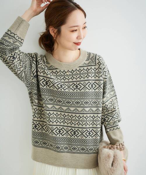 le.coeur blanc（ルクールブラン）の「総柄ジャガードニット（ニット/セーター・レディース・ブラック系その他/ベージュ系その他2・38）」の8枚目の写真