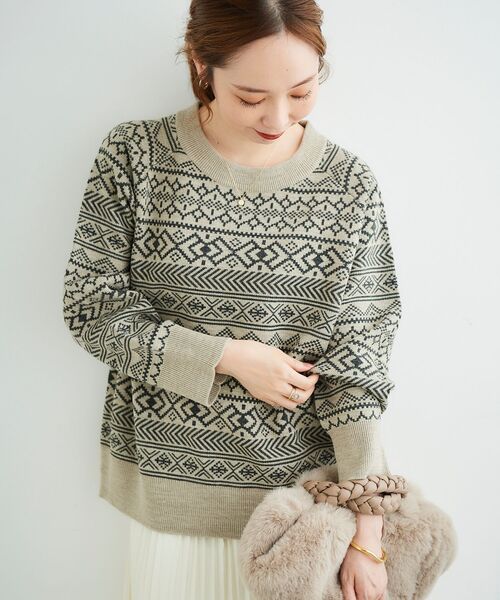 le.coeur blanc（ルクールブラン）の「総柄ジャガードニット（ニット/セーター・レディース・ブラック系その他/ベージュ系その他2・38）」の9枚目の写真