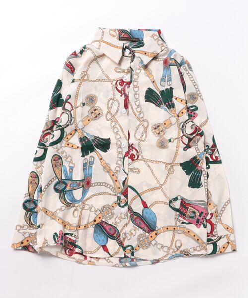 おしゃれスタ（オシャレスタ）の「大人シンプルカジュアルプリントシャツ　コレクション（シャツ/ブラウス・レディース・ブラウン/ピンク/グリーン/ブルー/ホワイト系3/ブラック系1/ブラック系2/ブラック系3/ブラック系4/ブラック系5/ブラック系6/ベージュ/ホワイト系2/レッド/ブラック・S/M/L/XL）」の4枚目の写真