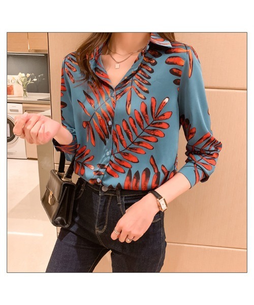 おしゃれスタ（オシャレスタ）の「大人シンプルカジュアルプリントシャツ　コレクション（シャツ/ブラウス・レディース・ブラウン/ピンク/グリーン/ブルー/ホワイト系3/ブラック系1/ブラック系2/ブラック系3/ブラック系4/ブラック系5/ブラック系6/ベージュ/ホワイト系2/レッド/ブラック・S/M/L/XL）」の15枚目の写真