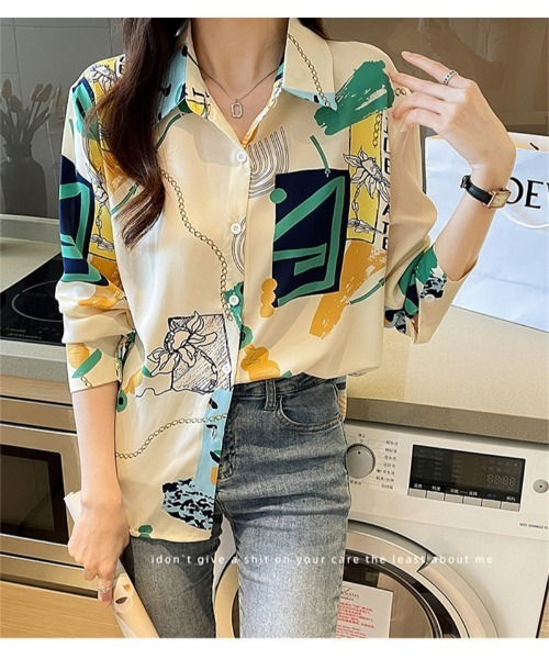 おしゃれスタ（オシャレスタ）の「大人シンプルカジュアルプリントシャツ　コレクション（シャツ/ブラウス・レディース・ブラウン/ピンク/グリーン/ブルー/ホワイト系3/ブラック系1/ブラック系2/ブラック系3/ブラック系4/ブラック系5/ブラック系6/ベージュ/ホワイト系2/レッド/ブラック・S/M/L/XL）」の12枚目の写真
