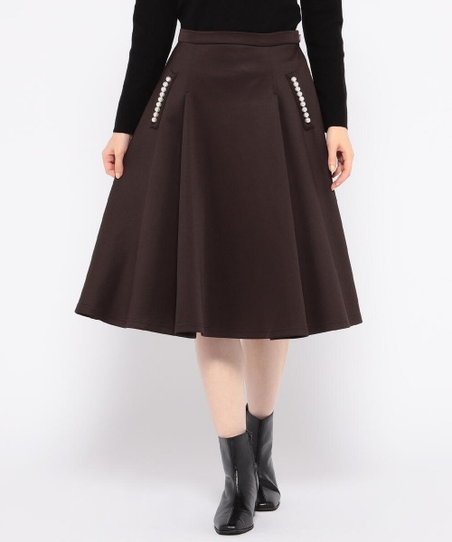 MISCH MASCH（ミッシュマッシュ）の「パール風ポンチスカート（スカート・レディース・ダークブラウン/ブラック/ベージュ・SMALL/MEDIUM）」の3枚目の写真