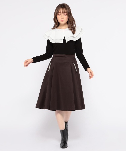 MISCH MASCH（ミッシュマッシュ）の「パール風ポンチスカート（スカート・レディース・ダークブラウン/ブラック/ベージュ・SMALL/MEDIUM）」の4枚目の写真