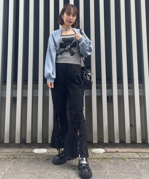 Candy Stripper(キャンディストリッパー)の「FLOWER BEAR GINGHAM キャミソール(キャミソール・レディース・ライトピンク/ブラック/パープル・2)」の9枚目の写真