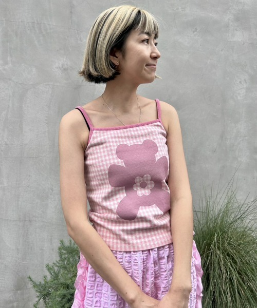 Candy Stripper(キャンディストリッパー)の「FLOWER BEAR GINGHAM キャミソール(キャミソール・レディース・ライトピンク/ブラック/パープル・2)」の5枚目の写真
