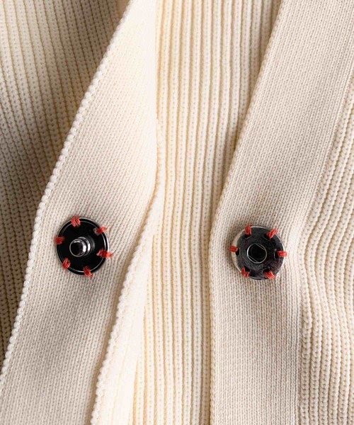 Q（キュー）の「片畦ドルマンカーデ（カーディガン/ボレロ・レディース・アイボリー/コーラル・MEDIUM）」の7枚目の写真