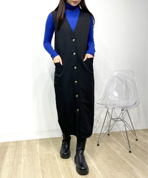 Meli rich(メリーリッチ)の「前後2WAYロングジレワンピース(ジャンパースカート・レディース・アイボリー/グレイッシュベージュ/カーキ/ブラック・MEDIUM)」の3枚目の写真