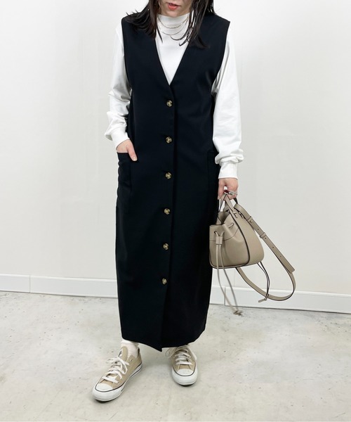 Meli rich(メリーリッチ)の「前後2WAYロングジレワンピース(ジャンパースカート・レディース・アイボリー/グレイッシュベージュ/カーキ/ブラック・MEDIUM)」の5枚目の写真