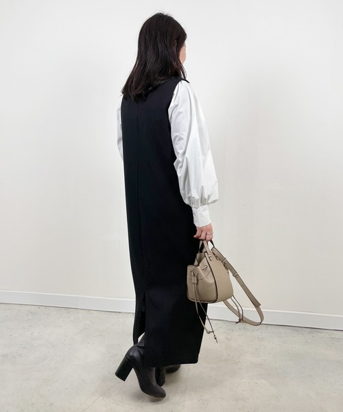 Meli rich(メリーリッチ)の「前後2WAYロングジレワンピース(ジャンパースカート・レディース・アイボリー/グレイッシュベージュ/カーキ/ブラック・MEDIUM)」の12枚目の写真
