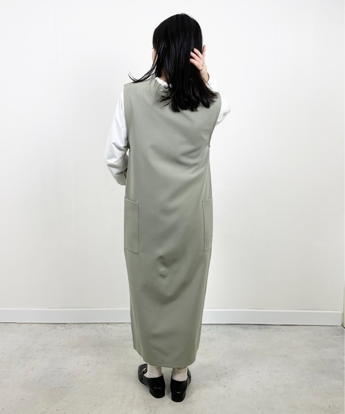 Meli rich(メリーリッチ)の「前後2WAYロングジレワンピース(ジャンパースカート・レディース・アイボリー/グレイッシュベージュ/カーキ/ブラック・MEDIUM)」の19枚目の写真