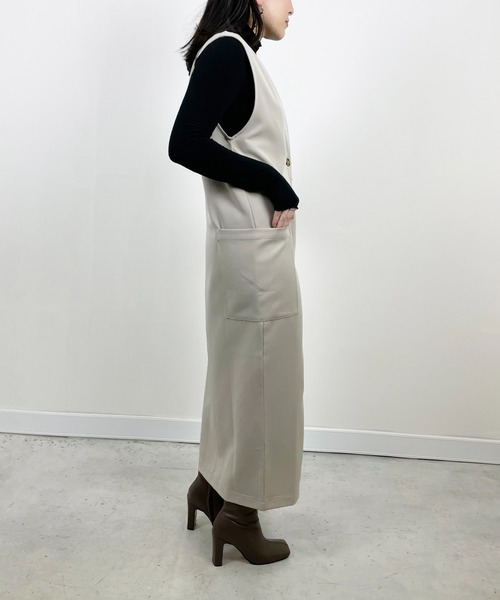 Meli rich(メリーリッチ)の「前後2WAYロングジレワンピース(ジャンパースカート・レディース・アイボリー/グレイッシュベージュ/カーキ/ブラック・MEDIUM)」の6枚目の写真
