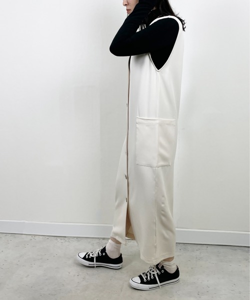 Meli rich(メリーリッチ)の「前後2WAYロングジレワンピース(ジャンパースカート・レディース・アイボリー/グレイッシュベージュ/カーキ/ブラック・MEDIUM)」の20枚目の写真