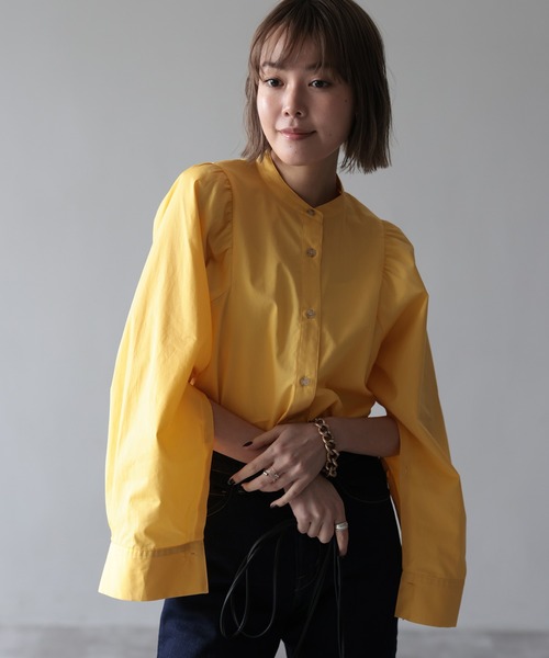 HERENCIA（ヘレンチア）の「2WAY袖スリット ギャザーショルダー デザインブラウス（シャツ/ブラウス・レディース・ブラック系その他/イエロー/ブラック/ホワイト/ブルー系その他・MEDIUM）」の16枚目の写真