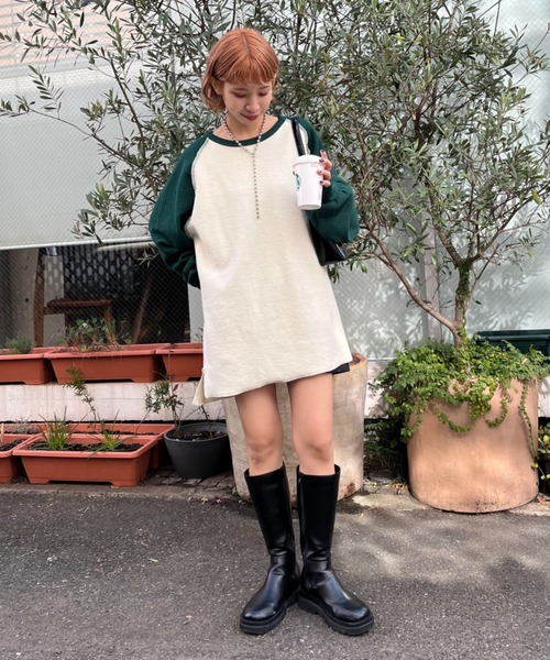 CIAOPANIC(チャオパニック)の「配色ラグランオーバースウェット(スウェット・レディース・チャコールグレー/イエロー/グリーン・FREE)」の14枚目の写真