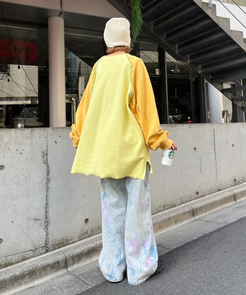CIAOPANIC(チャオパニック)の「配色ラグランオーバースウェット(スウェット・レディース・チャコールグレー/イエロー/グリーン・FREE)」の17枚目の写真