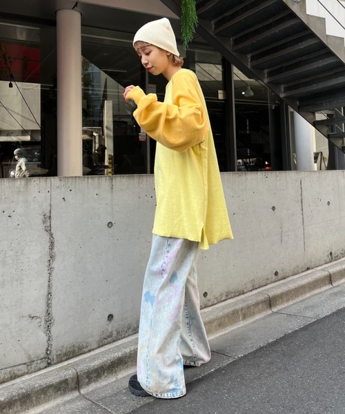 CIAOPANIC(チャオパニック)の「配色ラグランオーバースウェット(スウェット・レディース・チャコールグレー/イエロー/グリーン・FREE)」の9枚目の写真