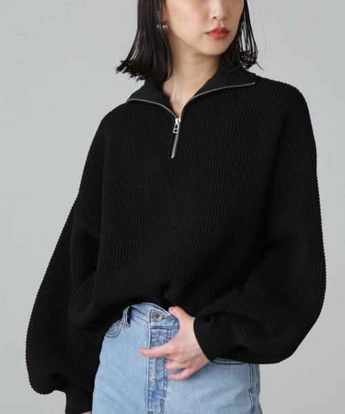 FREE'S MART(フリーズマート)の「◆ミドル丈ハーフZIPニット(ニット/セーター・レディース・ホワイト/ブラック/ピンク・FREE)」の4枚目の写真