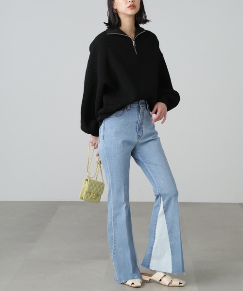 FREE'S MART(フリーズマート)の「◆ミドル丈ハーフZIPニット(ニット/セーター・レディース・ホワイト/ブラック/ピンク・FREE)」の8枚目の写真