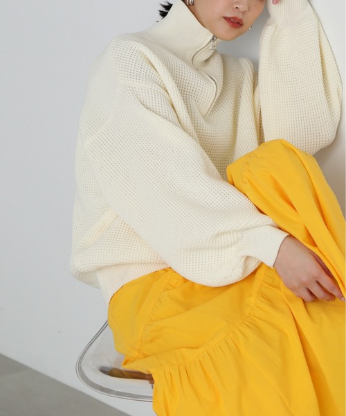 FREE'S MART(フリーズマート)の「◆ミドル丈ハーフZIPニット(ニット/セーター・レディース・ホワイト/ブラック/ピンク・FREE)」の12枚目の写真