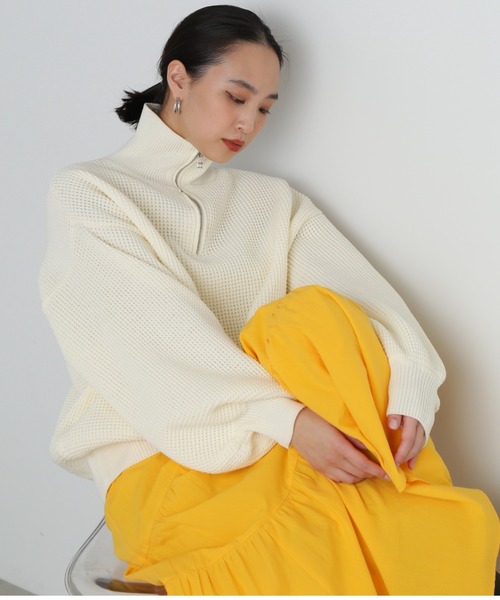 FREE'S MART(フリーズマート)の「◆ミドル丈ハーフZIPニット(ニット/セーター・レディース・ホワイト/ブラック/ピンク・FREE)」の19枚目の写真