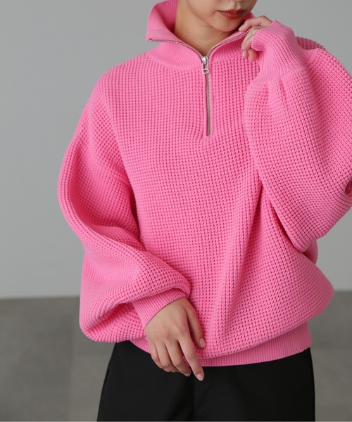 FREE'S MART(フリーズマート)の「◆ミドル丈ハーフZIPニット(ニット/セーター・レディース・ホワイト/ブラック/ピンク・FREE)」の11枚目の写真