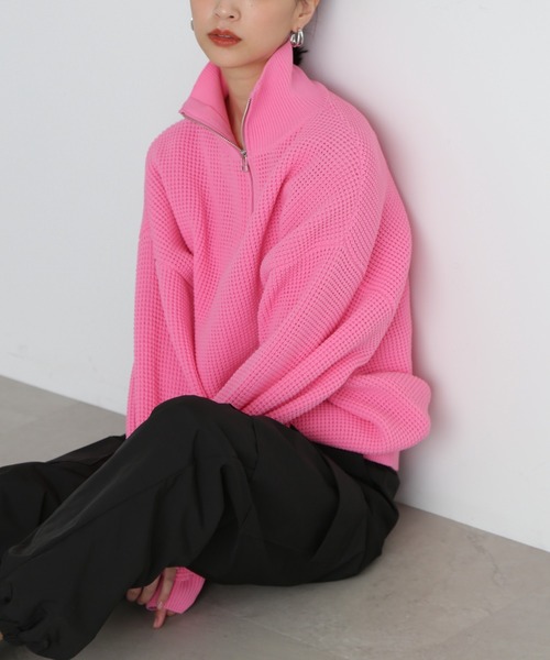 FREE'S MART(フリーズマート)の「◆ミドル丈ハーフZIPニット(ニット/セーター・レディース・ホワイト/ブラック/ピンク・FREE)」の20枚目の写真