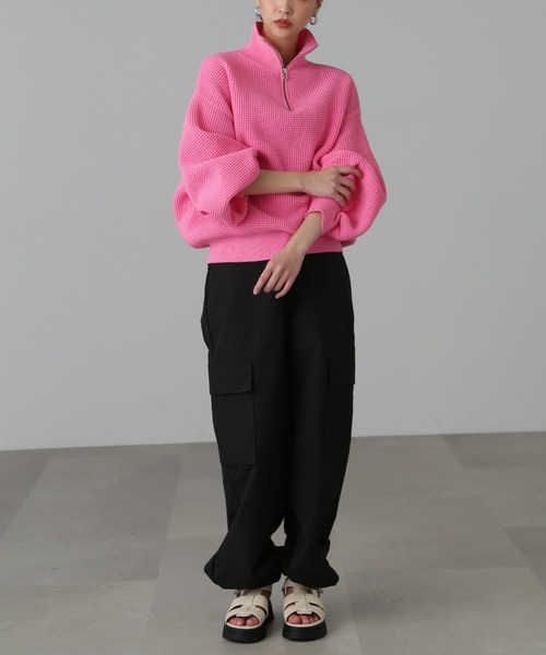 FREE'S MART(フリーズマート)の「◆ミドル丈ハーフZIPニット(ニット/セーター・レディース・ホワイト/ブラック/ピンク・FREE)」の7枚目の写真