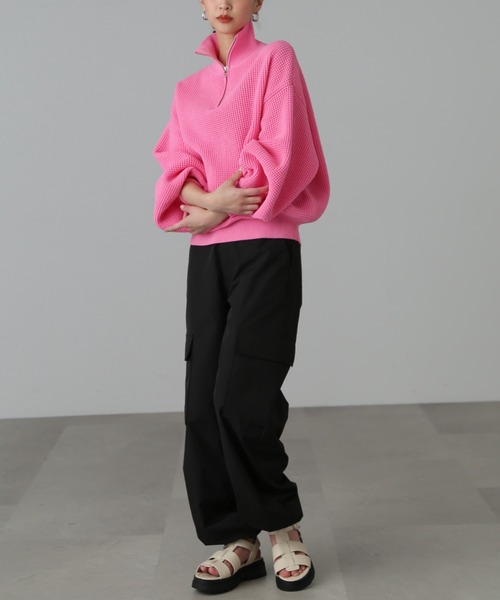 FREE'S MART(フリーズマート)の「◆ミドル丈ハーフZIPニット(ニット/セーター・レディース・ホワイト/ブラック/ピンク・FREE)」の13枚目の写真