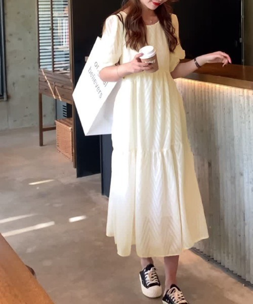 PRIVATE  BEACH（プライベートビーチ）の「シアーティアードロングワンピース（ワンピース・レディース・オフホワイト/イエロー/ブルー/ミント/ブラック・L/M）」の14枚目の写真