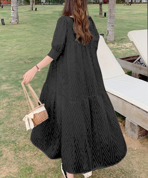 PRIVATE  BEACH（プライベートビーチ）の「シアーティアードロングワンピース（ワンピース・レディース・オフホワイト/イエロー/ブルー/ミント/ブラック・L/M）」の17枚目の写真