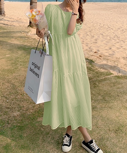 PRIVATE  BEACH（プライベートビーチ）の「シアーティアードロングワンピース（ワンピース・レディース・オフホワイト/イエロー/ブルー/ミント/ブラック・L/M）」の6枚目の写真