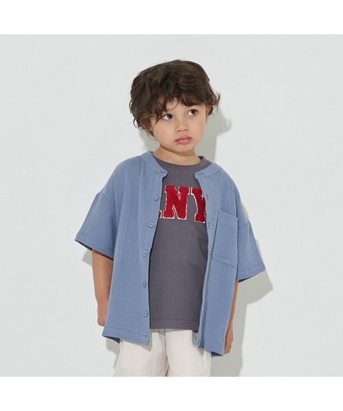 b・ROOM（ビールーム）の「スタンドカラービッグシャツ（シャツ/ブラウス・キッズ・アイボリー/ブルーグレー/モスグリーン/ベージュ/マスタード・100cm/110cm/120cm/130cm/140cm/150cm）」の2枚目の写真