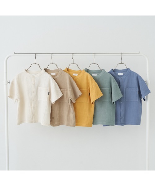 b・ROOM（ビールーム）の「スタンドカラービッグシャツ（シャツ/ブラウス・キッズ・アイボリー/ブルーグレー/モスグリーン/ベージュ/マスタード・100cm/110cm/120cm/130cm/140cm/150cm）」の6枚目の写真