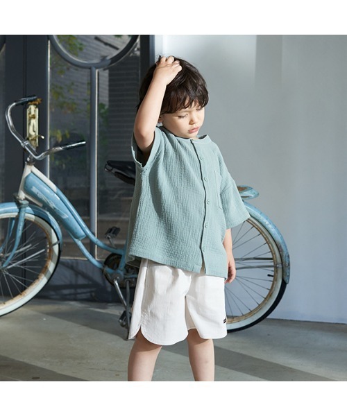 b・ROOM（ビールーム）の「スタンドカラービッグシャツ（シャツ/ブラウス・キッズ・アイボリー/ブルーグレー/モスグリーン/ベージュ/マスタード・100cm/110cm/120cm/130cm/140cm/150cm）」の11枚目の写真