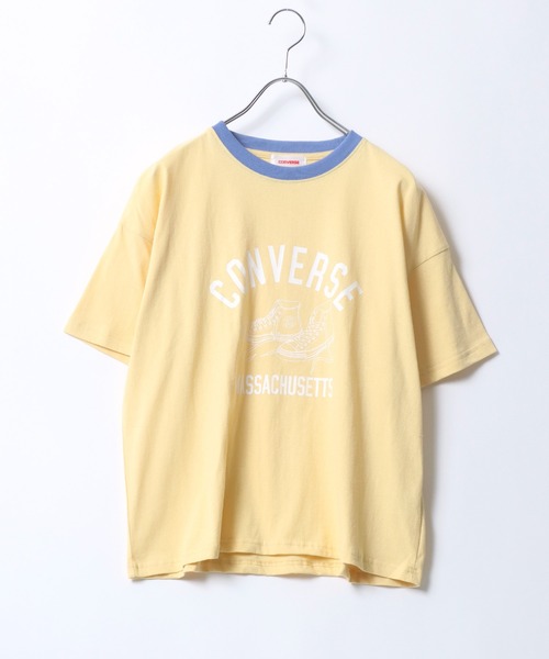 CONVERSE(コンバース)の「CONVERSE(コンバース)カレッジロゴ ハイカットシューズプリント リンガーTシャツ(Tシャツ/カットソー・レディース・スミクロ/イエロー/グリーン/ブルー・M/L)」の4枚目の写真