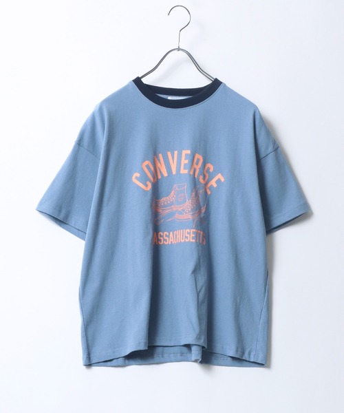 CONVERSE(コンバース)の「CONVERSE(コンバース)カレッジロゴ ハイカットシューズプリント リンガーTシャツ(Tシャツ/カットソー・レディース・スミクロ/イエロー/グリーン/ブルー・M/L)」の2枚目の写真
