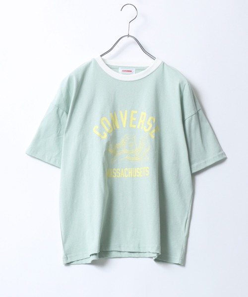 CONVERSE(コンバース)の「CONVERSE(コンバース)カレッジロゴ ハイカットシューズプリント リンガーTシャツ(Tシャツ/カットソー・レディース・スミクロ/イエロー/グリーン/ブルー・M/L)」の3枚目の写真
