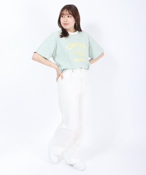 CONVERSE(コンバース)の「CONVERSE(コンバース)カレッジロゴ ハイカットシューズプリント リンガーTシャツ(Tシャツ/カットソー・レディース・スミクロ/イエロー/グリーン/ブルー・M/L)」の22枚目の写真