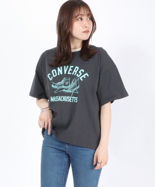 CONVERSE(コンバース)の「CONVERSE(コンバース)カレッジロゴ ハイカットシューズプリント リンガーTシャツ(Tシャツ/カットソー・レディース・スミクロ/イエロー/グリーン/ブルー・M/L)」の16枚目の写真