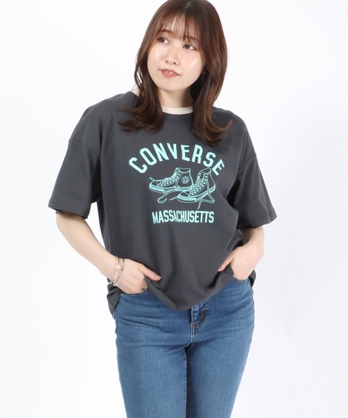 CONVERSE(コンバース)の「CONVERSE(コンバース)カレッジロゴ ハイカットシューズプリント リンガーTシャツ(Tシャツ/カットソー・レディース・スミクロ/イエロー/グリーン/ブルー・M/L)」の15枚目の写真